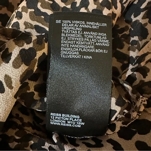 REISS Tora Cheetah Print Tie- Neck Boho Animal Print Blouse - Picture 8 of 8